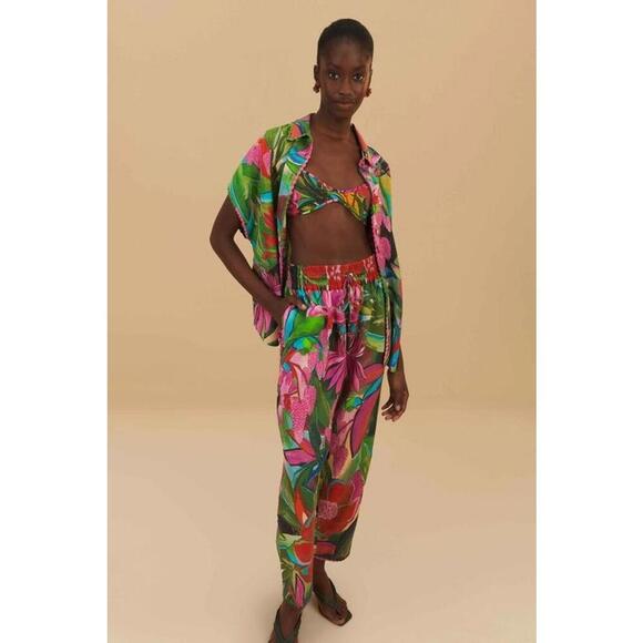 Farm Rio Jardin De Reve Floral Tapered Leg Ankle Pants Women's Size M Multicolor - Picture 2 of 5